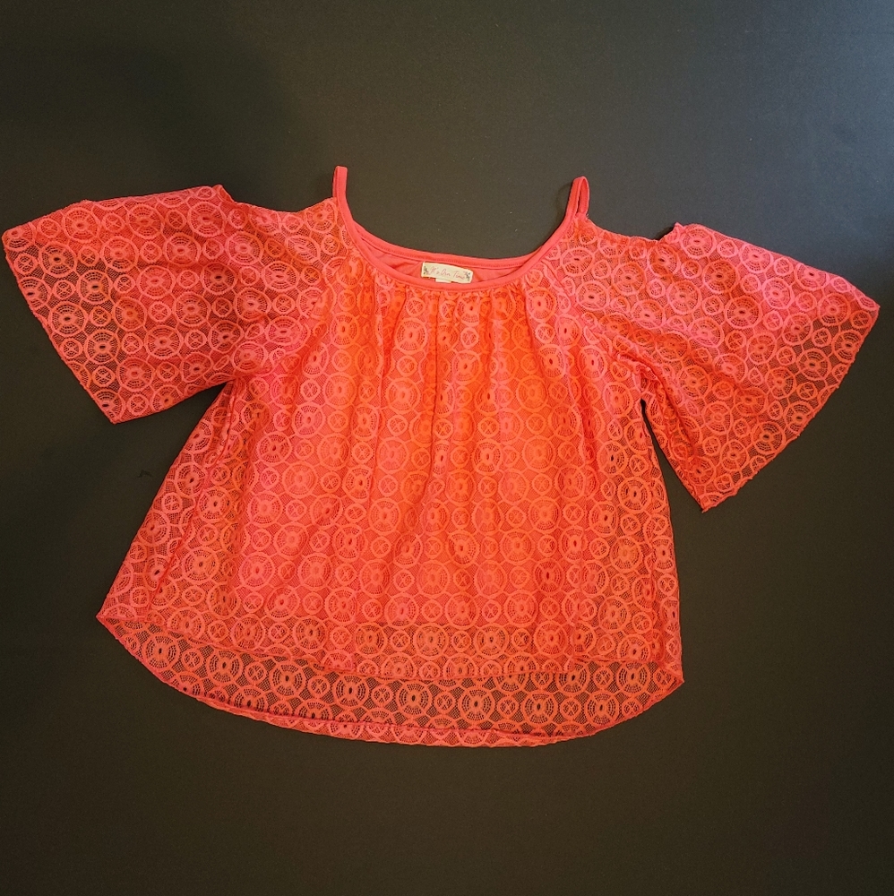 It's Our Time Coral Blouse Cold Shoulder